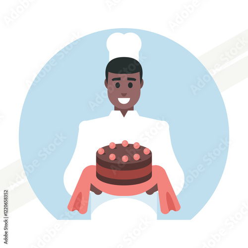 A cook preparing a cake representing culinary arts and baking