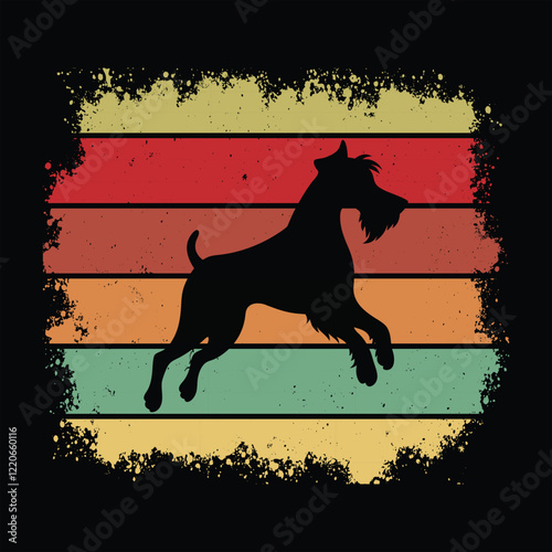 Airedale Terrier Silhouette in Retro Sunset Illustration

