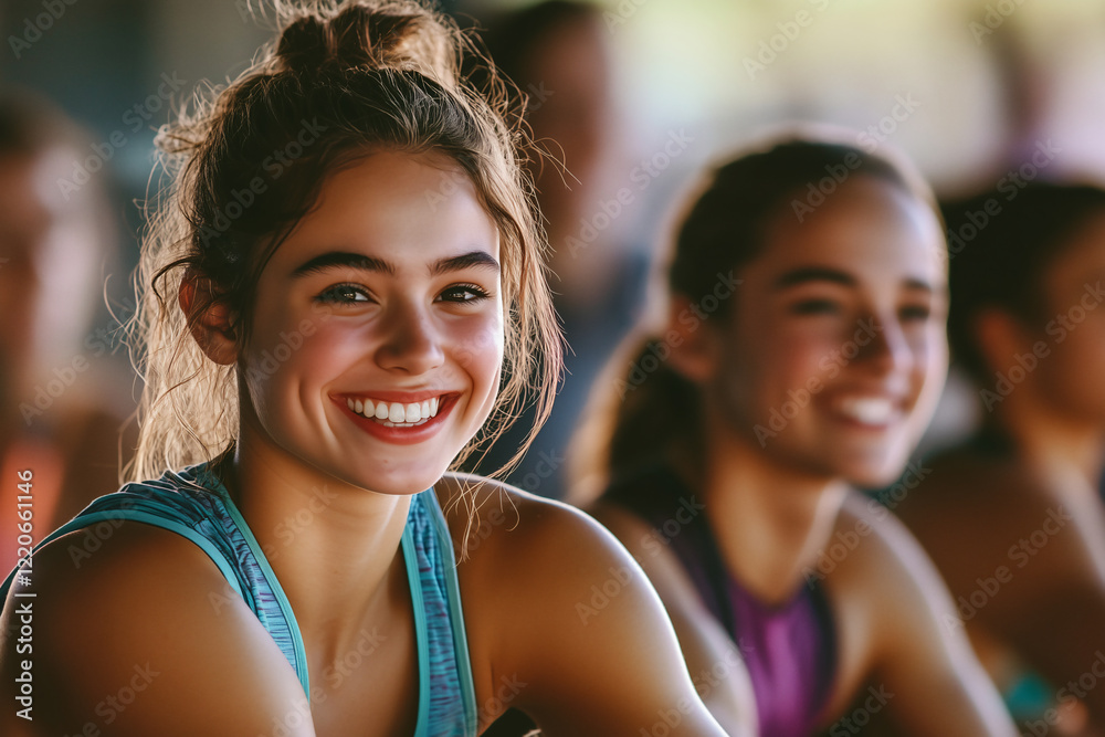 Fototapeta premium Group of pretty young friends in sportswear