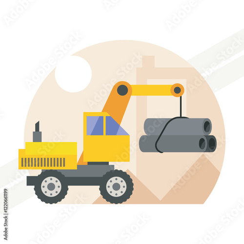 A crane lifting pipes representing construction and heavy lifting
