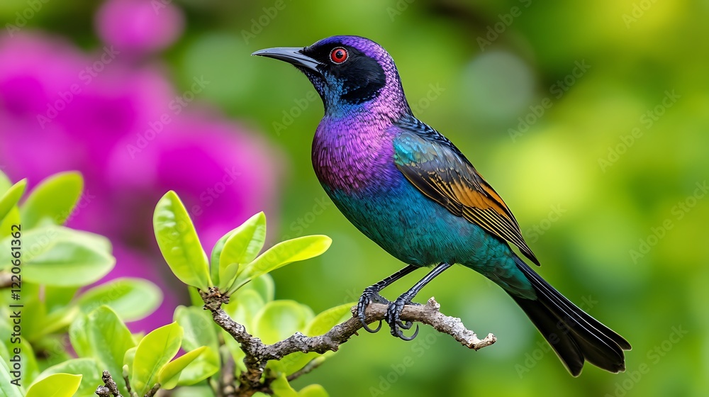 Vivid Purple Glossy Starling Perched On Branch Vivid Purple Glossy Starling Perched On Branch