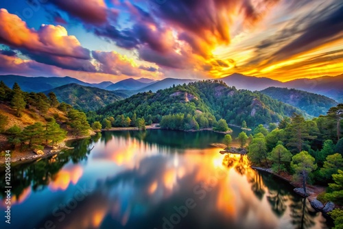 Cyprus Mountain Range Long Exposure, Dramatic Sunset, Troodos Mountains, Island Scenery photo