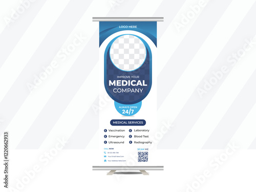 Creative and modern medical roll up banner or standee design template