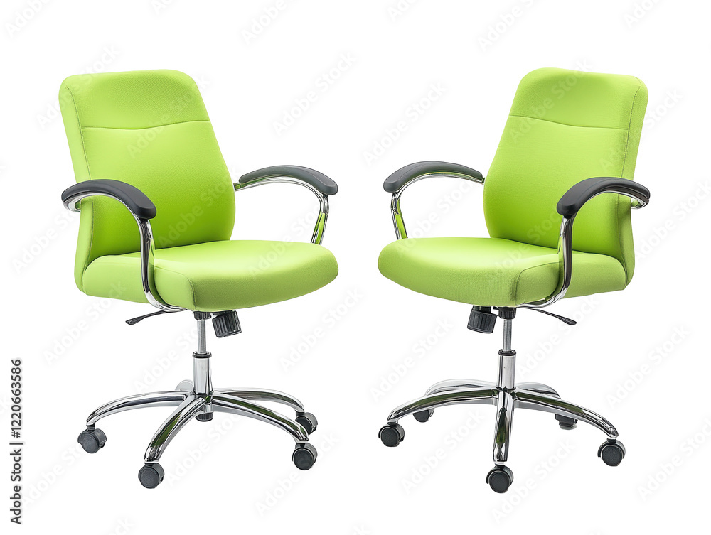 Isolated Pair of Green Office Chairs with Chrome Base