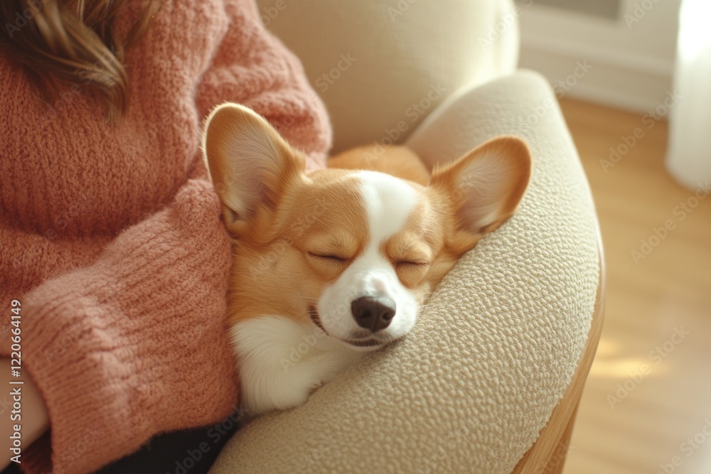 Dog Relaxes Beside Person Typing on Laptop in a Warm Modern Office Setting With Light Wooden Floors and Cozy Atmosphere Dog Relaxes Beside Person Typing on Laptop in a Warm Modern Office Setting With Light Wooden Floors and Cozy Atmosphere