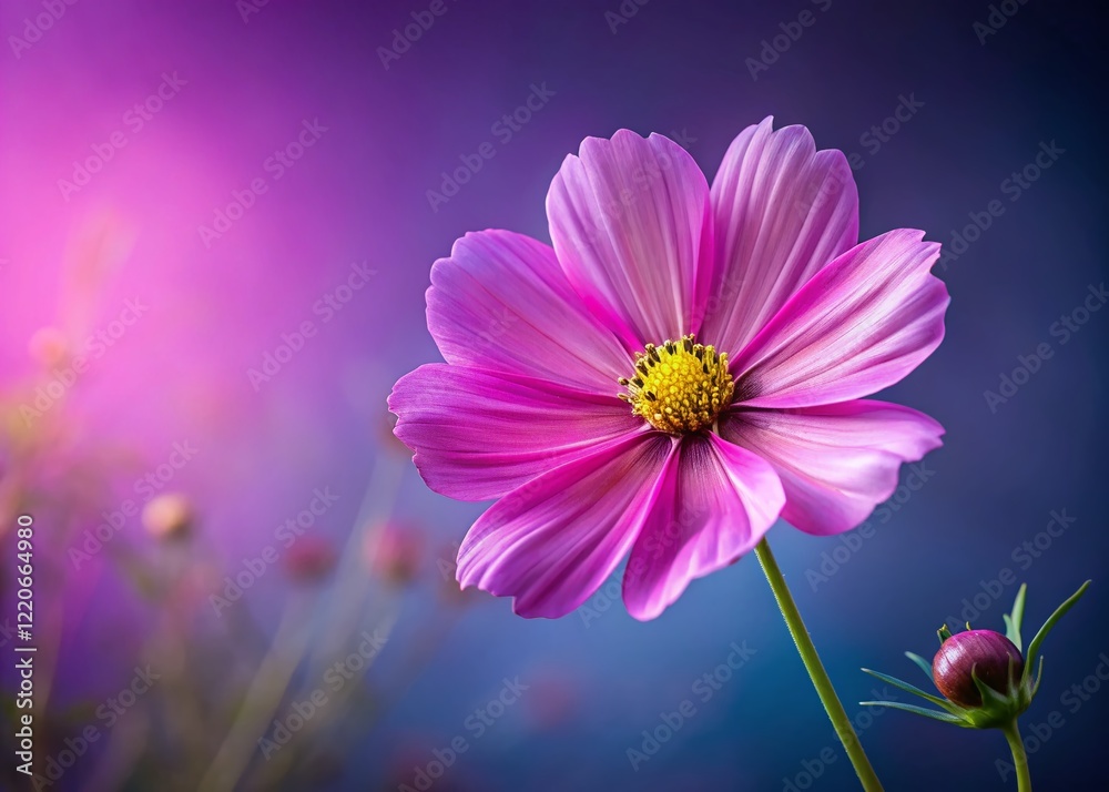 Delicate Pink Cosmos Flower on Violet Background - Copy Space Left Delicate Pink Cosmos Flower on Violet Background - Copy Space Left