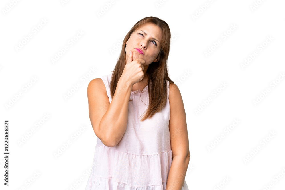 Middle age woman over isolated background having doubts Middle age woman over isolated background having doubts