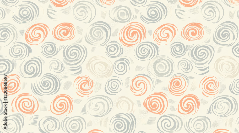 seamless pattern featuring polished spirals in soft pastel tones of orange and gray on light beige background, creating smooth and precise looping design seamless pattern featuring polished spirals in soft pastel tones of orange and gray on light beige background, creating smooth and precise looping design
