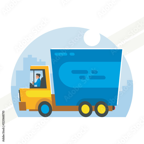 An illustration of a delivery truck representing logistics and transportation