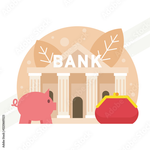 An illustration of depositing a contribution in the bank representing finance and savings