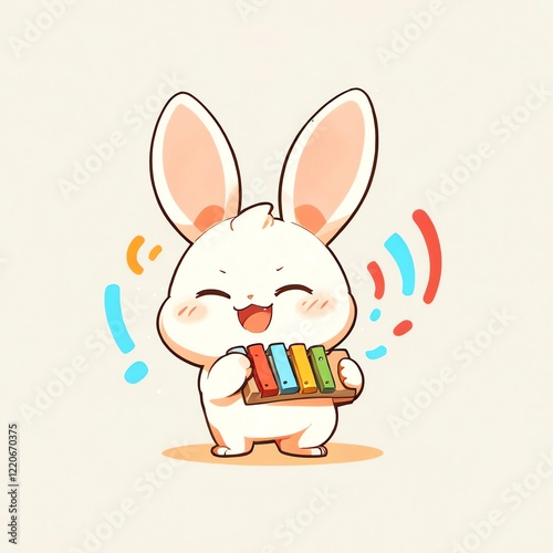 Adorable Bunny Playing Xylobone: A Whimsical Illustration photo