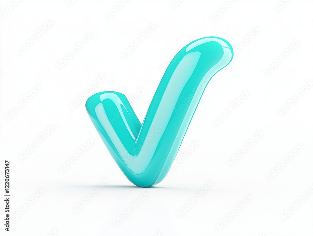 Bold Teal Checkmark Icon with Glossy Finish on White Background - Cinematic Shot with Ultra-Detailed Features Bold Teal Checkmark Icon with Glossy Finish on White Background - Cinematic Shot with Ultra-Detailed Features