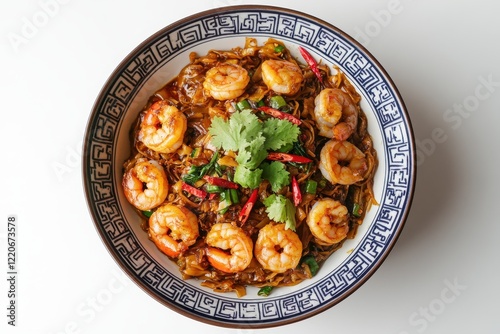 Prawn Char Kway Teow on White Background