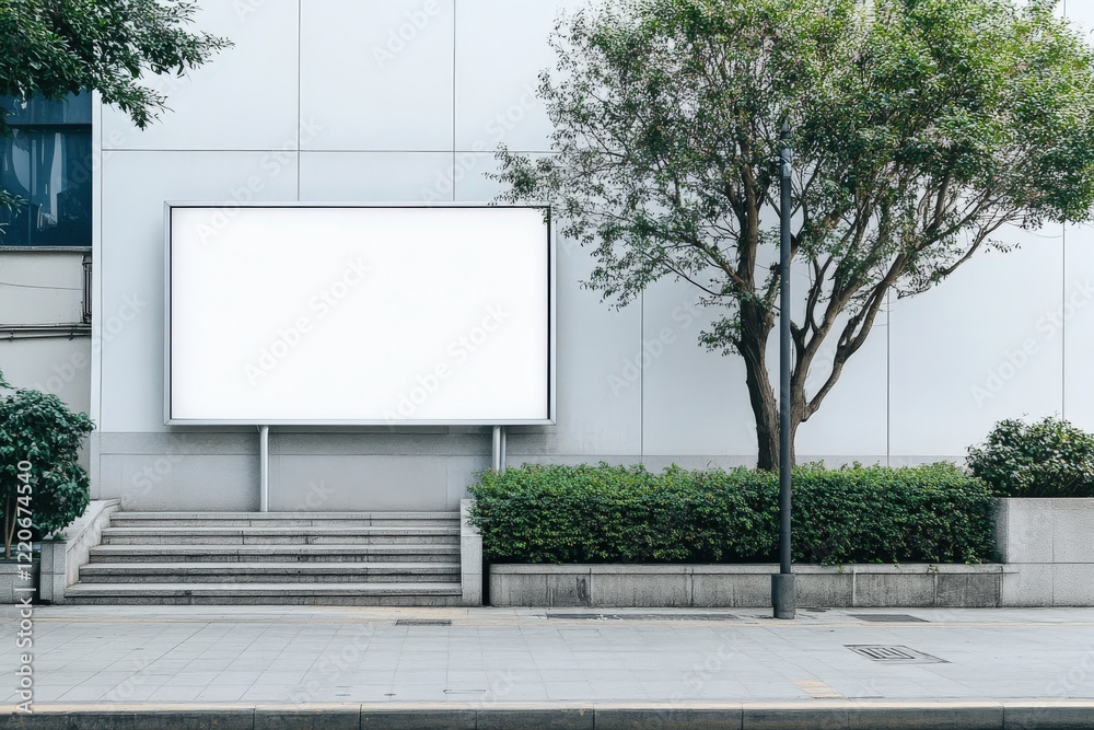 Fototapeta premium There is a large white billboard that is positioned next to a set of stairs