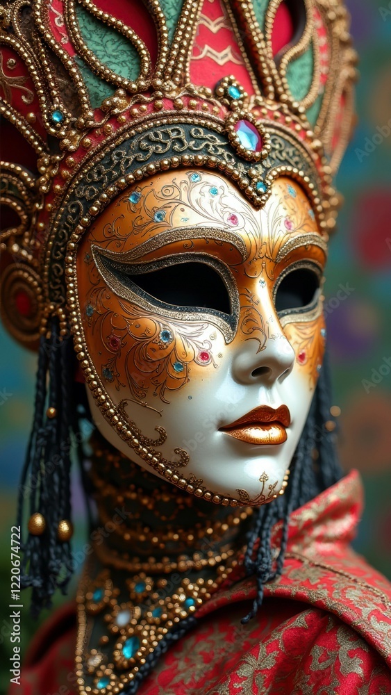Intricate venetian carnival mask with ornate design and beaded details Intricate venetian carnival mask with ornate design and beaded details