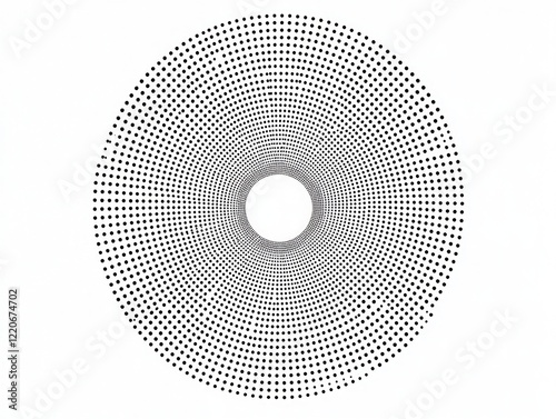Dynamic Radial Dotted Circle Pattern in Black on Isolated White Background - Ultra-Detailed Cinematic Image