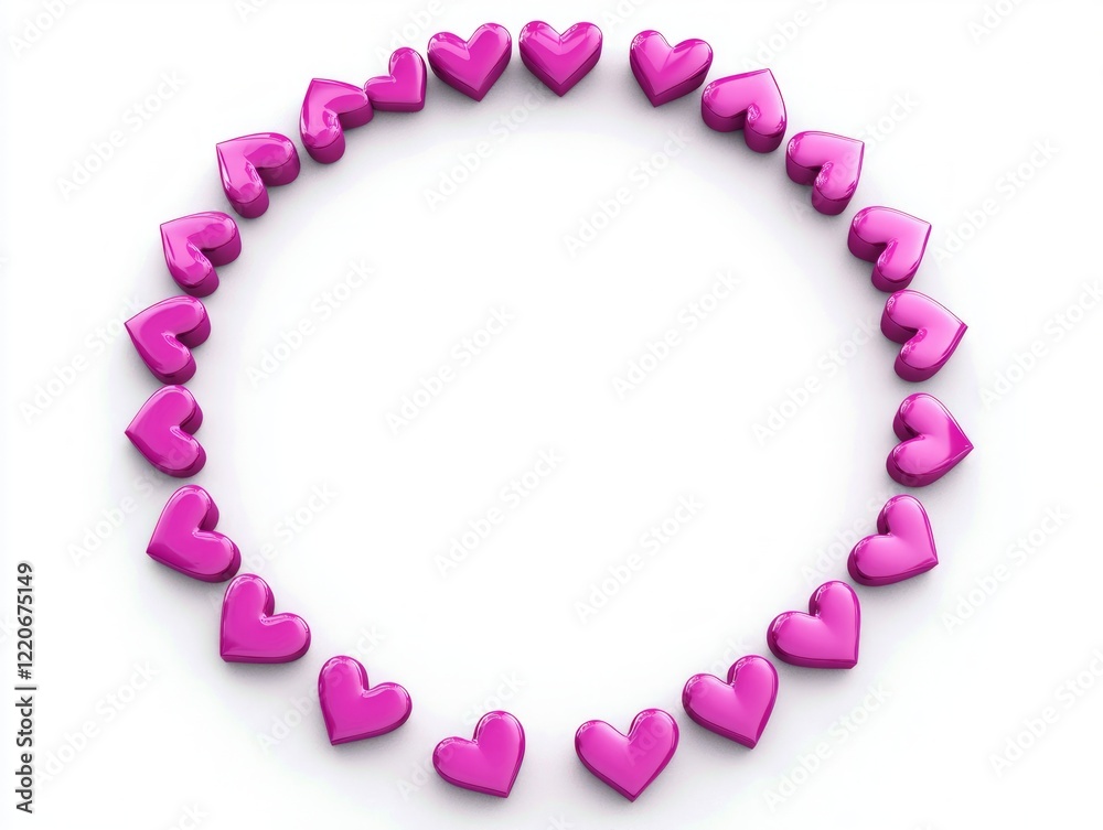 Obraz premium Radiant Ring of Fuchsia Hearts - Detailed Cinematic Circle of Small Hearts in Full Shot