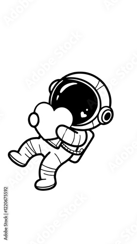 A vector illustration of a cute astronaut floating holding a love heart , white background Generative aI