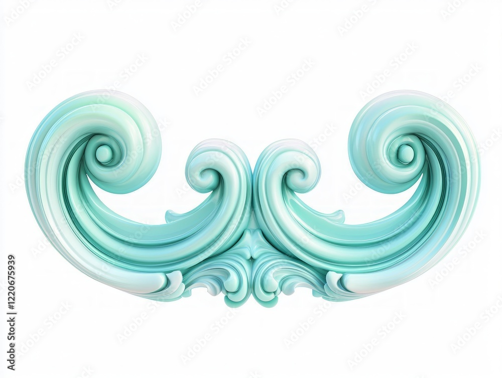 Elegantly Curled Aqua Swirl Bracket on White Background - Ultra-Detailed Cinematic Image Elegantly Curled Aqua Swirl Bracket on White Background - Ultra-Detailed Cinematic Image