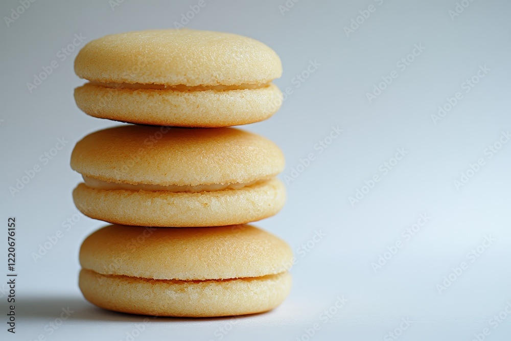 Stacked Dorayaki with Visible Filling on White Background Stacked Dorayaki with Visible Filling on White Background