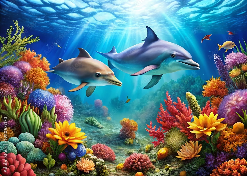 Dolphins Coral Reef Fish Underwater Ocean Wildlife Marine Life Stock Photo Dolphins Coral Reef Fish Underwater Ocean Wildlife Marine Life Stock Photo
