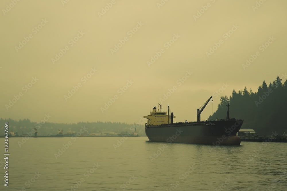 Obraz premium Tanker Ship at Harbor with Diffused Lighting