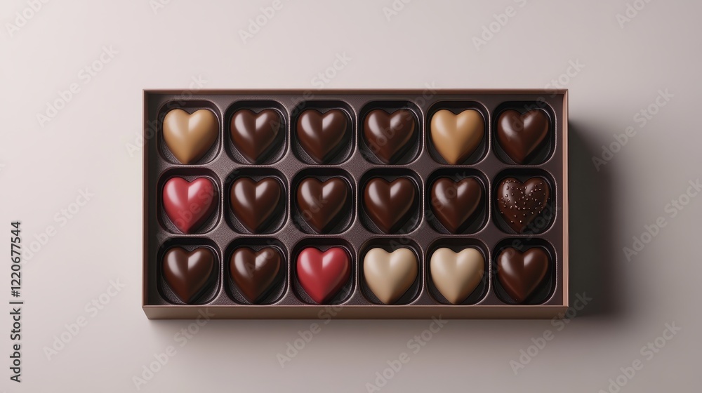 Heart shaped chocolate candies in gift box for valentine's day celebration Heart shaped chocolate candies in gift box for valentine's day celebration
