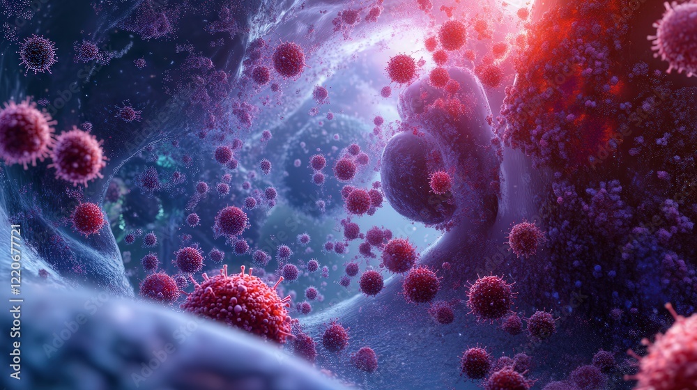 pathogens enter the lungs, showing the migration of viruses and bacteria from the airways to the alveolar sacs where infection occurs pathogens enter the lungs, showing the migration of viruses and bacteria from the airways to the alveolar sacs where infection occurs