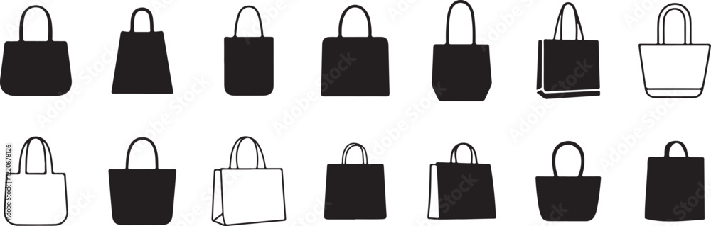 Set of Minimalist Tote Bag vector Illustrations. Set of Minimalist Tote Bag vector Illustrations.