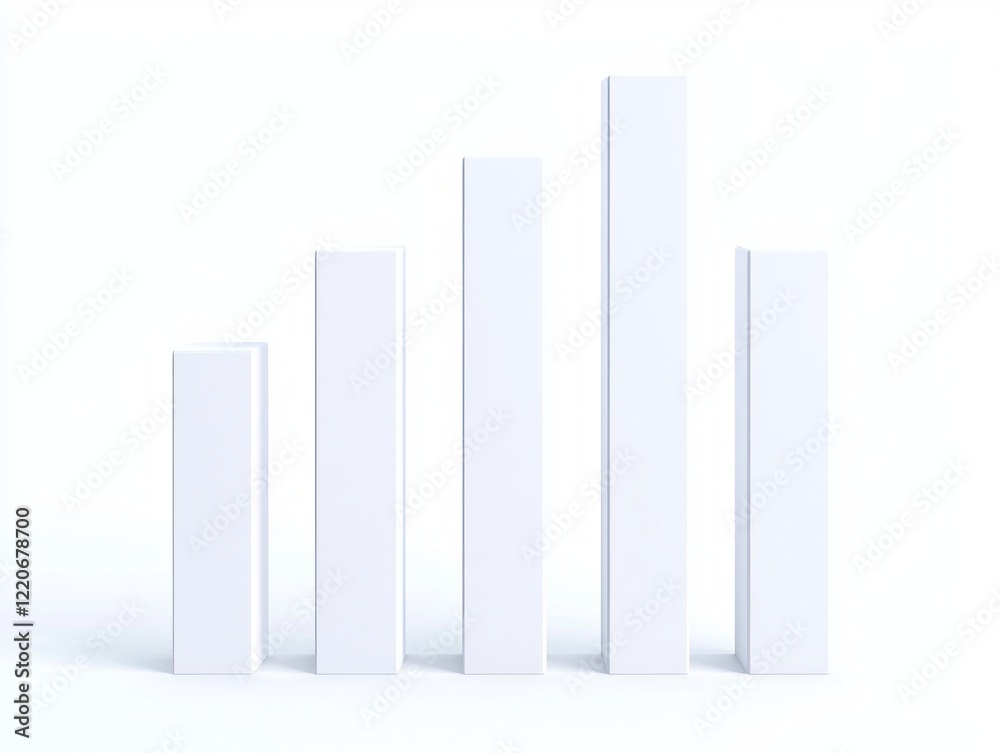 Ascending Height Bar Chart Cinematic Image - Set of Five Ultra-Detailed Rectangles on White Background Ascending Height Bar Chart Cinematic Image - Set of Five Ultra-Detailed Rectangles on White Background