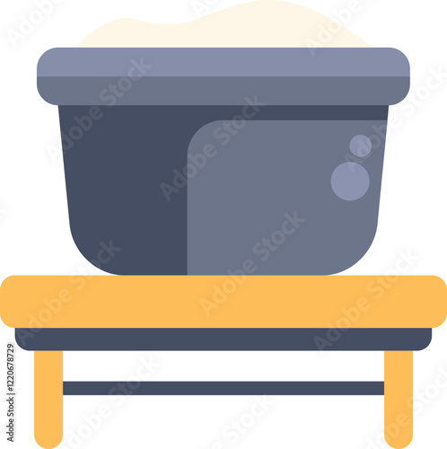 This illustration features a bowl filled with dough rising on a wooden bench, perfect for projects related to baking