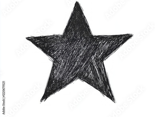 Hand-Drawn Cinematic Black Star Doodle on Isolated White Background with Ultra-Detailed Edges - Full Shot