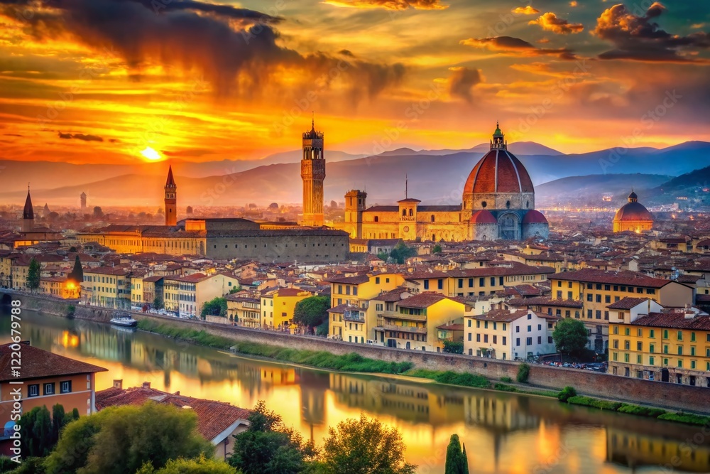 Fototapeta premium Double Exposure: Florence Skyline & Italian Renaissance Art
