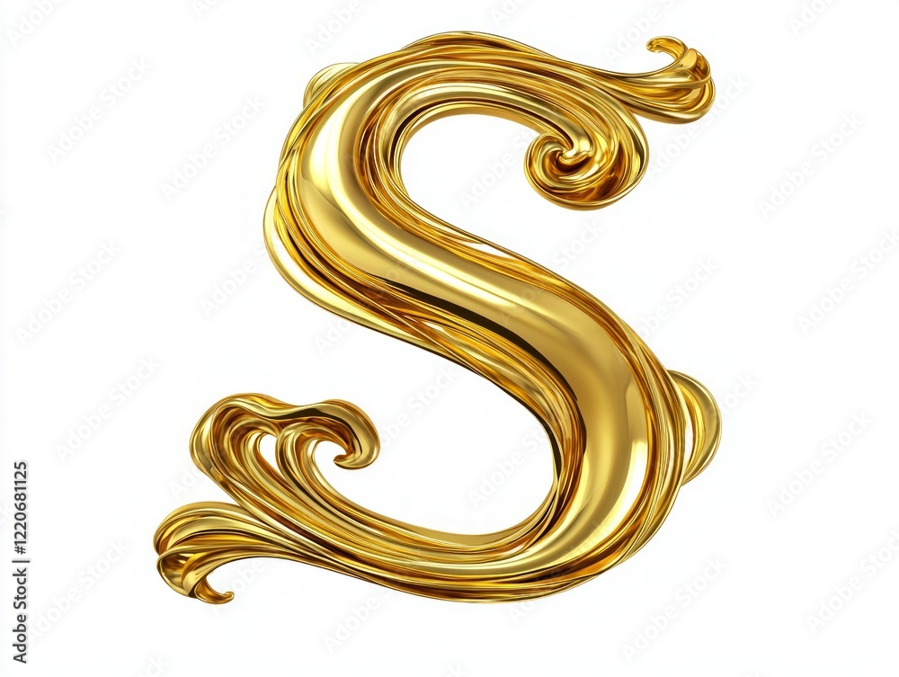 Elegant Gold Calligraphy Flourish of Letter S with Swirling Tails on Isolated White Background - Ultra-Detailed Cinematic Image Elegant Gold Calligraphy Flourish of Letter S with Swirling Tails on Isolated White Background - Ultra-Detailed Cinematic Image