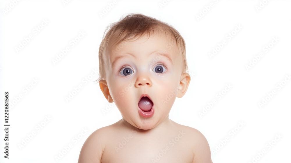 A surprised baby with wide eyes and an open mouth, expressing astonishment. A surprised baby with wide eyes and an open mouth, expressing astonishment.