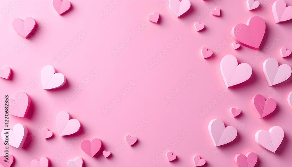 Celebrate romance with a stylish pink background featuring handmade paper hearts ideal for Valentine's Day cards and festive decorations Celebrate romance with a stylish pink background featuring handmade paper hearts ideal for Valentine's Day cards and festive decorations