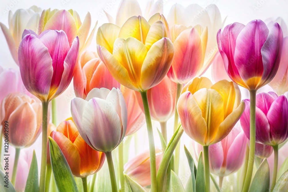 Double Exposure Tulip Flowers on White Background - Spring Floral Art Photography Double Exposure Tulip Flowers on White Background - Spring Floral Art Photography