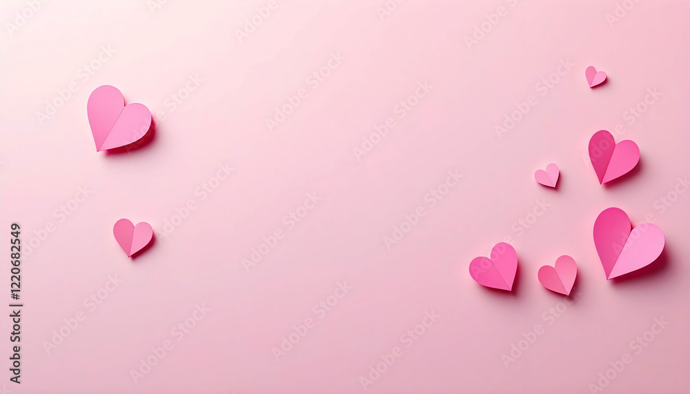 Soft pink background with delicate handmade paper hearts perfect for Valentine's Day greeting cards wedding decorations and creative designs Soft pink background with delicate handmade paper hearts perfect for Valentine's Day greeting cards wedding decorations and creative designs