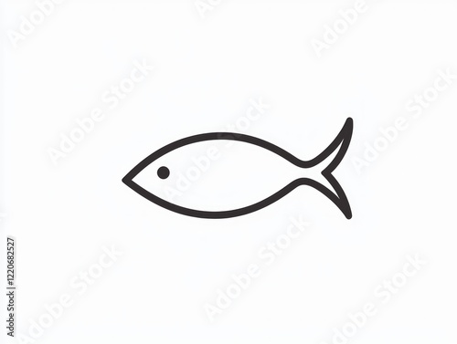Minimalistic Black Fish Symbol in Single Line Art - Cinematic Fluid Shape on White Background