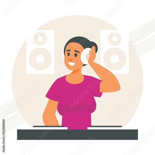An illustration of a female DJ representing music and entertainment