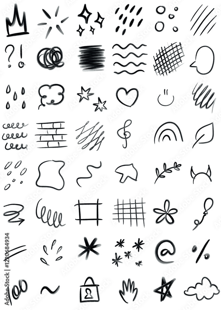 simple design elements . isolated collection of outline graphic brush strokes simple design elements . isolated collection of outline graphic brush strokes
