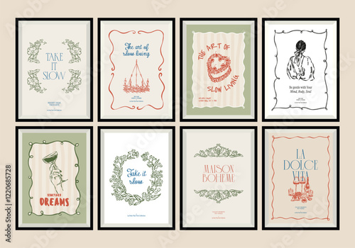 La dolce vita artwork collection with aesthetic quotes.