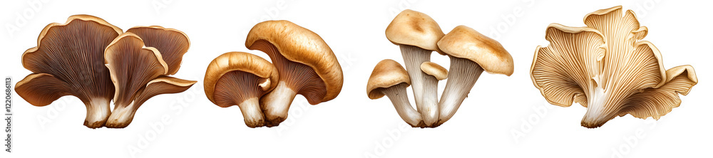 A captivating display of diverse mushrooms, showcasing their unique textures and earthy tones against a stark black background. A captivating display of diverse mushrooms, showcasing their unique textures and earthy tones against a stark black background.