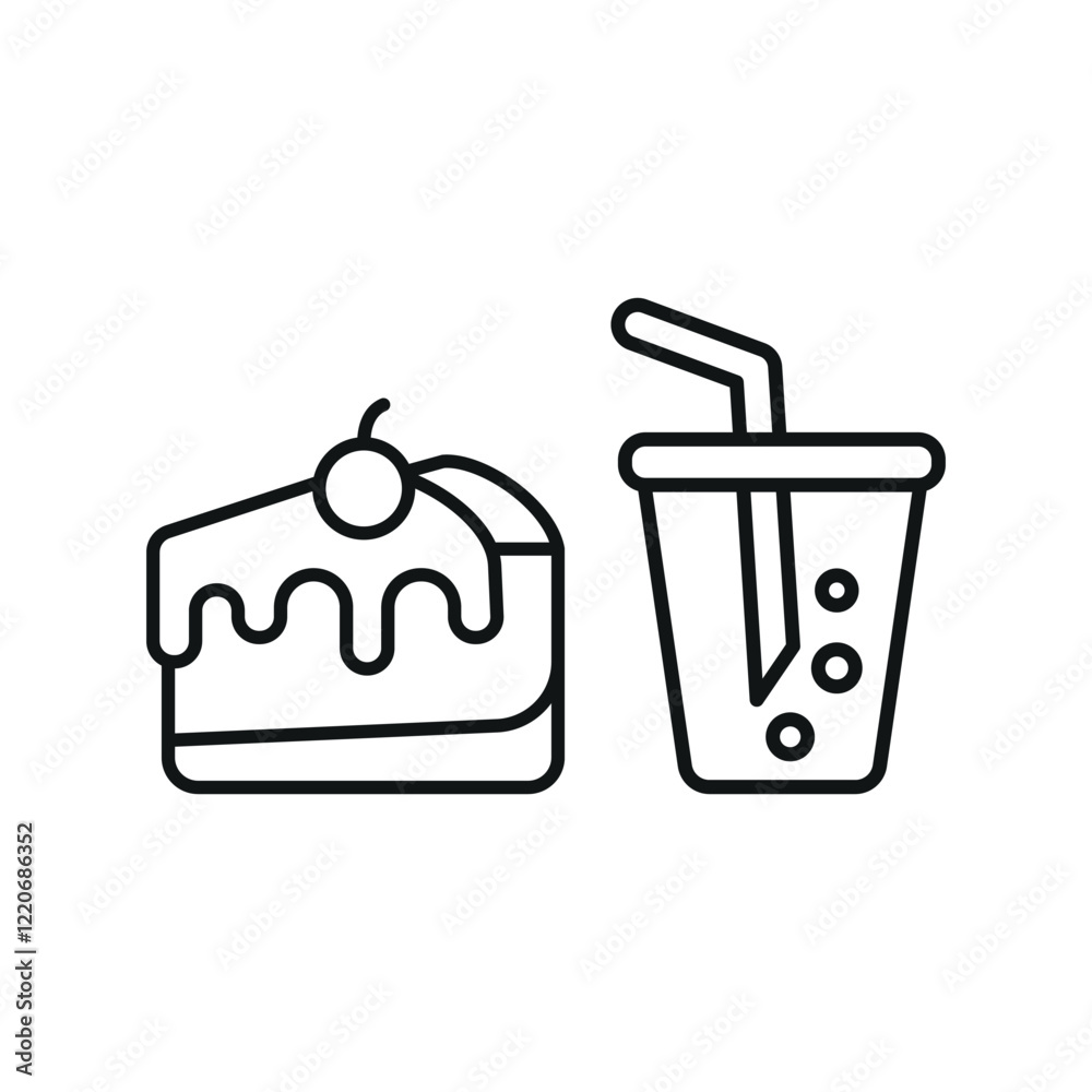 Soda drink and cheesecake food icon with a sleek and minimalist flat design, featuring clean lines and a modern aesthetic, perfect for contemporary UI/UX projects and food-related branding. Soda drink and cheesecake food icon with a sleek and minimalist flat design, featuring clean lines and a modern aesthetic, perfect for contemporary UI/UX projects and food-related branding.