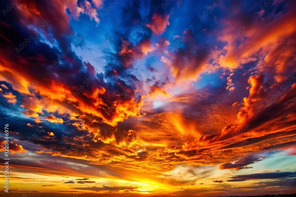 Fototapeta premium Dramatic Sunset Sky: Vibrant Blue to Orange Gradient Night Photography