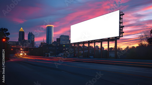 Mock-up of a blank white highway branding space in Atlanta at night