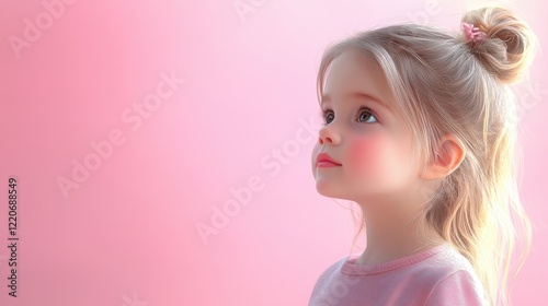 Wallpaper Mural Adorable toddler girl in pink background with soft expression for childhood themes Torontodigital.ca