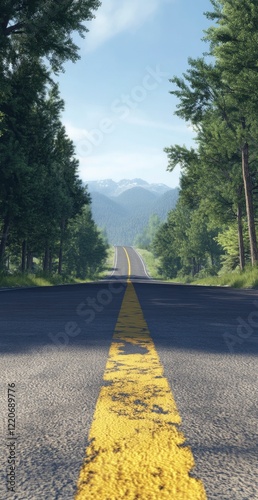 Winding road through lush forests mountain view landscape photography serene environment eye-level perspective journey ahead