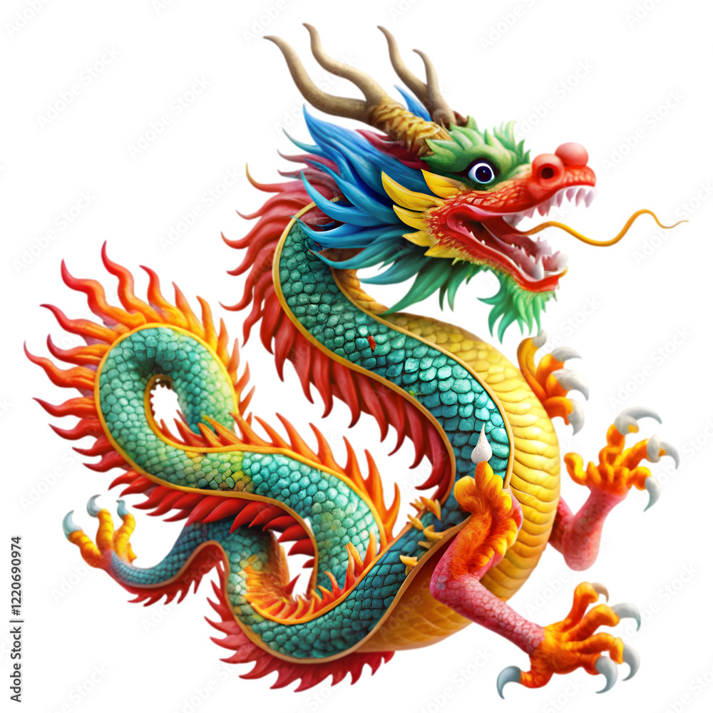 Fototapeta premium Chinese dragon statue isolated on white background