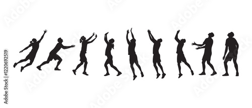 silhouette of people palaying on white background